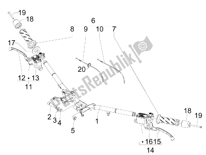 All parts for the Handlebars - Master Cil. Of the Piaggio BV 500 Tourer USA 2008