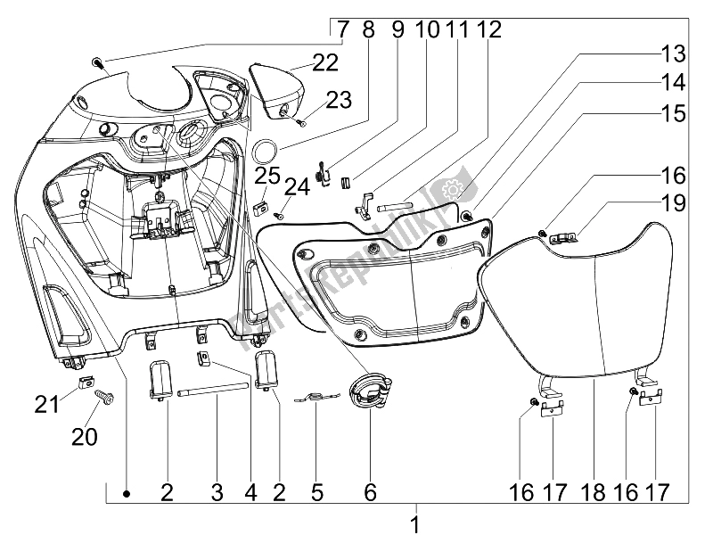 All parts for the Front Glove-box - Knee-guard Panel of the Piaggio BV 250 USA 2007