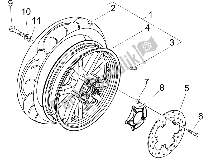 Alle onderdelen voor de Achterwiel van de Piaggio Beverly 125 2006