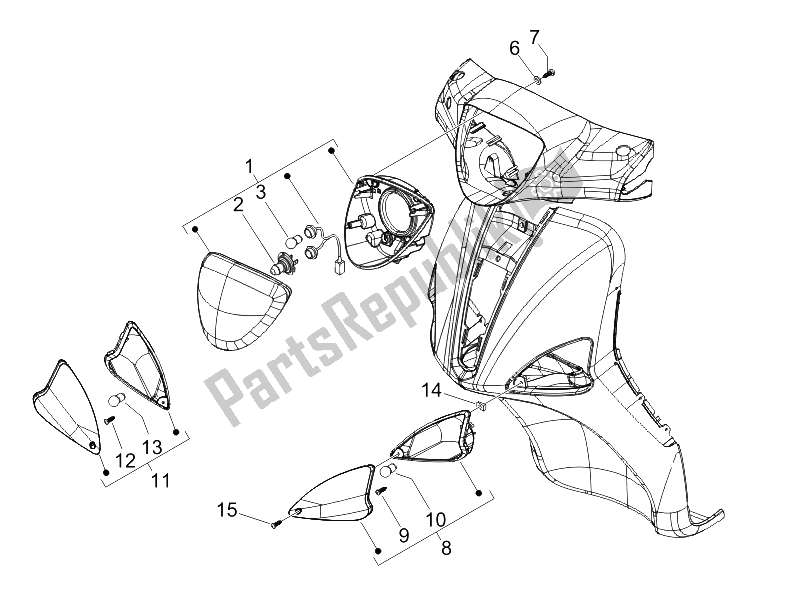 Alle onderdelen voor de Koplampen - Richtingaanwijzers van de Piaggio Liberty 125 4T 2006