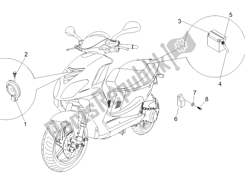 All parts for the Remote Control Switches - Battery - Horn of the Piaggio NRG Power DT 50 2006