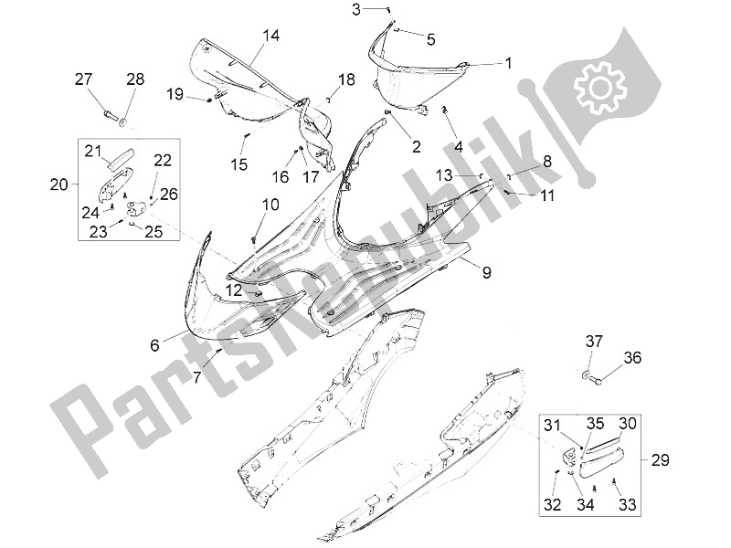 Toutes les pièces pour le Housse Centrale - Repose-pieds du Piaggio FLY 50 4T 2V 25 30 KMH 2016