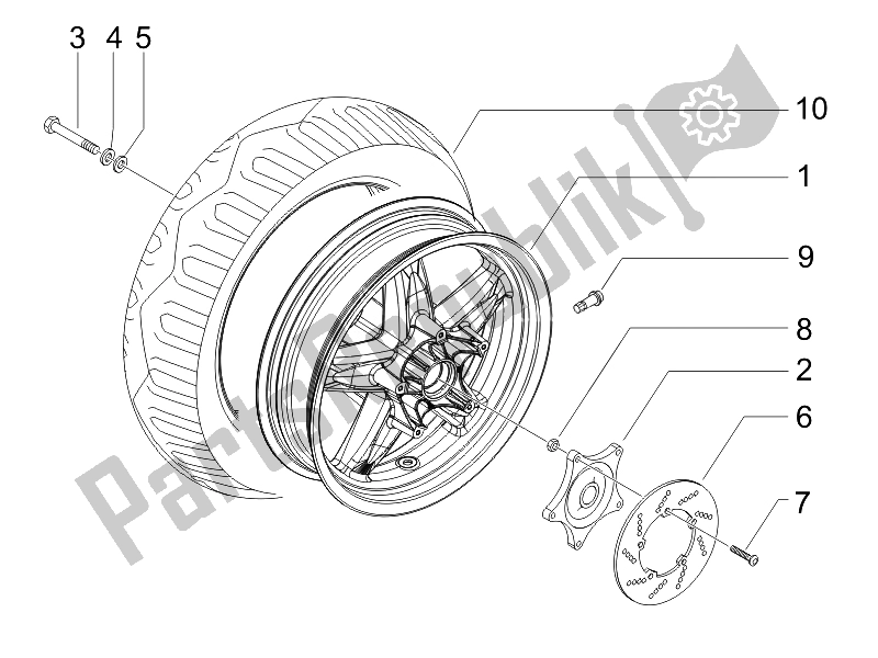 Toutes les pièces pour le Roue Arrière du Piaggio X EVO 400 Euro 3 2007