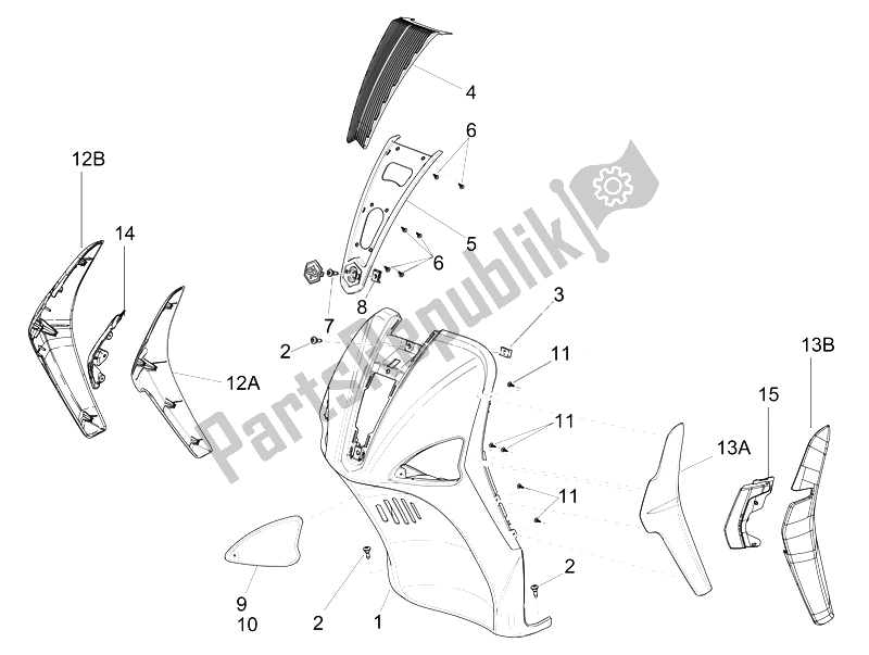 Tutte le parti per il Scudo Anteriore del Piaggio Liberty 150 4T 3V IE LEM 2014