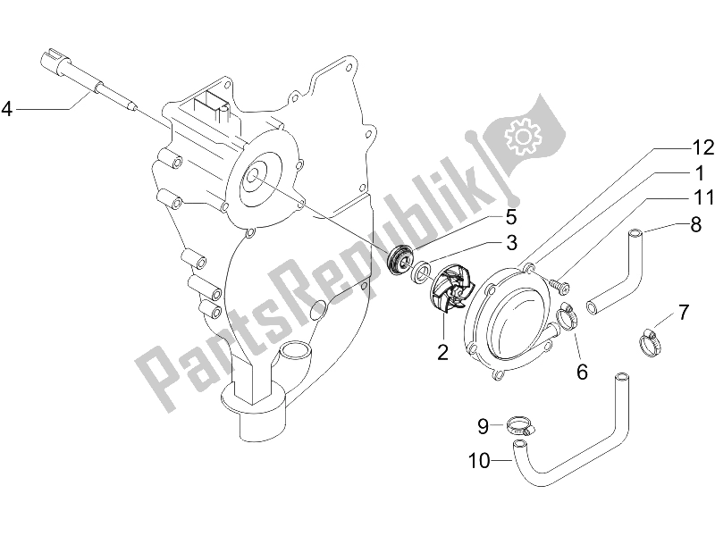 All parts for the Cooler Pump of the Piaggio BV 500 2005