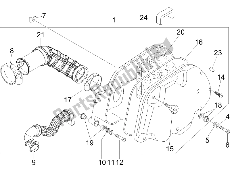 All parts for the Air Filter of the Piaggio X8 125 Street Euro 2 2006