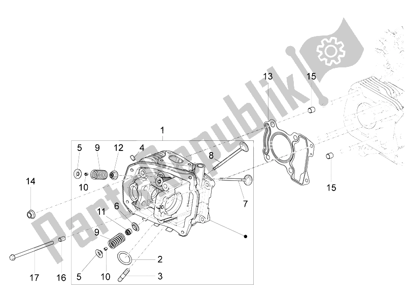 Toutes les pièces pour le Unité De Tête - Valve du Piaggio Liberty 150 4T 3V IE LEM 2014