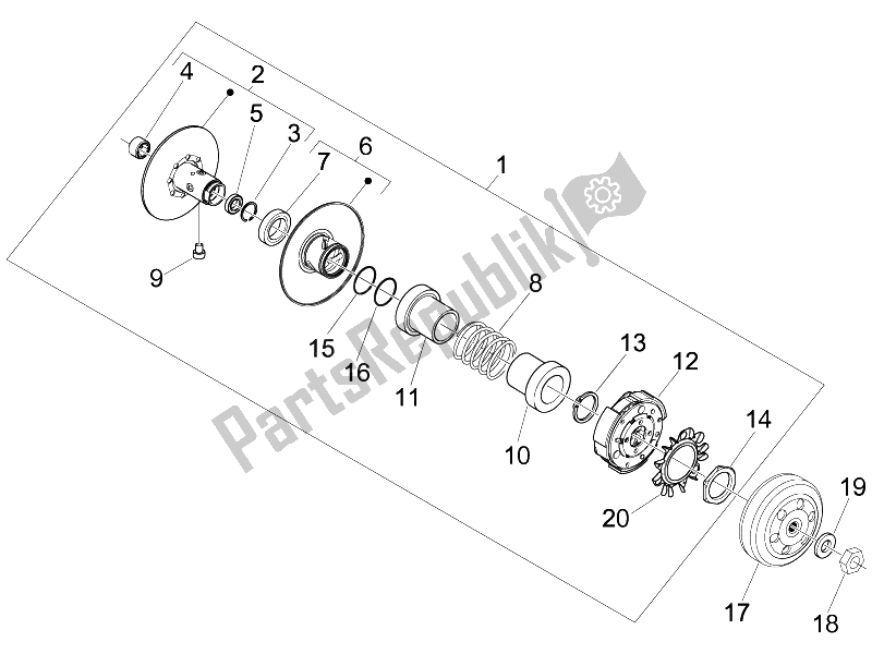 All parts for the Driven Pulley of the Piaggio X9 250 Evolution 2006