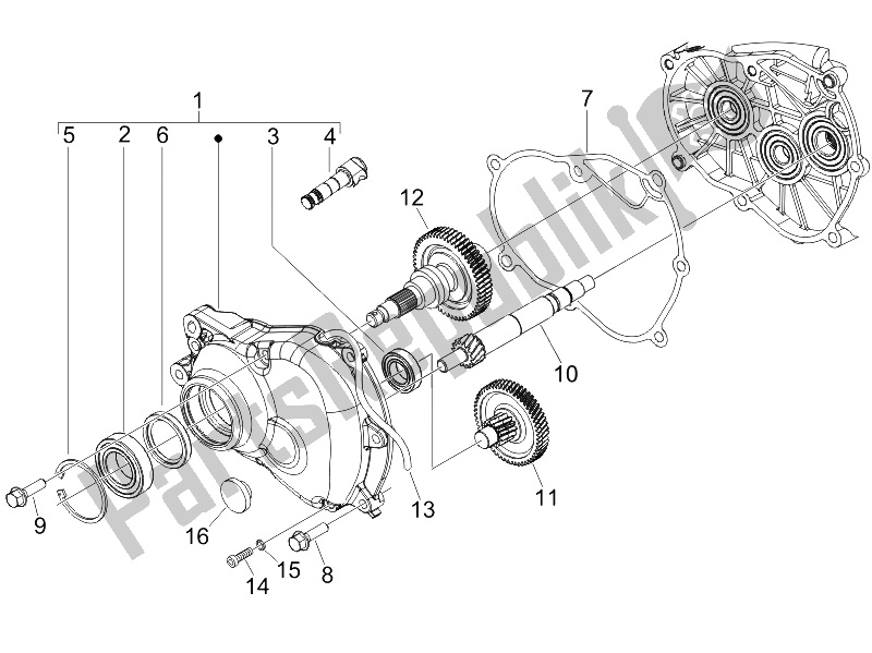 All parts for the Reduction Unit of the Piaggio Liberty 150 4T E3 2008