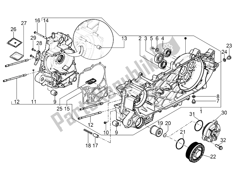 All parts for the Crankcase of the Piaggio BV 350 4T 4V IE E3 USA CA 2012