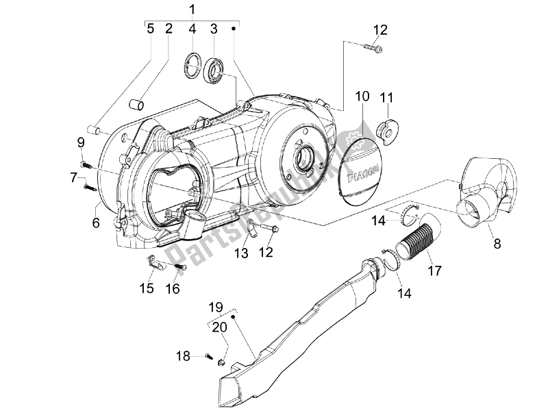 All parts for the Crankcase Cover - Crankcase Cooling (2) of the Piaggio FLY 150 4T USA 2007