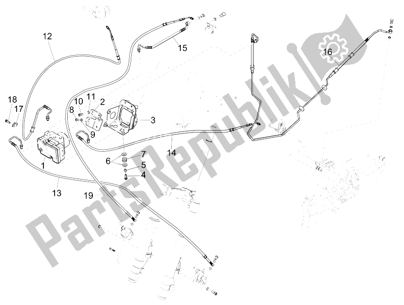 All parts for the Brakes Pipes - Calipers (abs) of the Piaggio X 10 350 4T 4V I E E3 2012