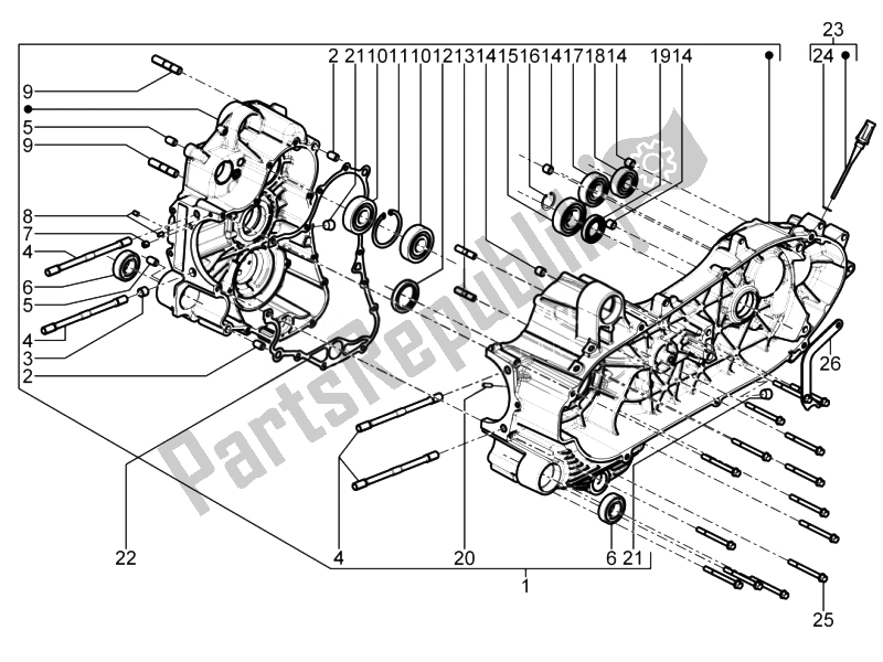 All parts for the Crankcase of the Piaggio MP3 500 Tourer USA 2010