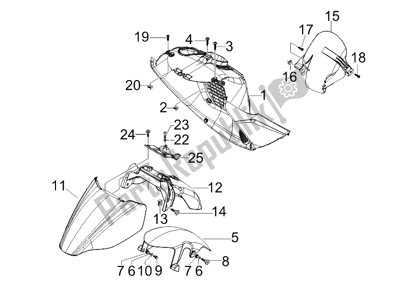 All parts for the Wheel Huosing - Mudguard of the Piaggio X7 125 Euro 3 2008