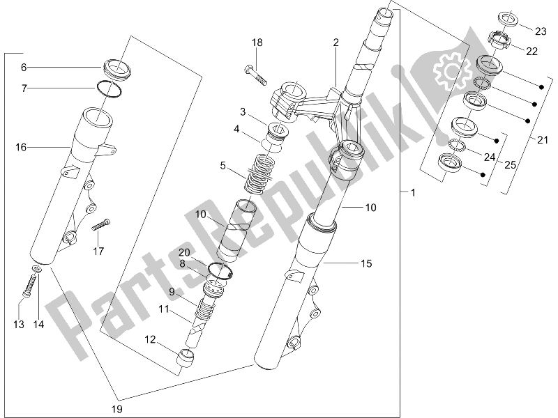 Toutes les pièces pour le Fourche / Tube De Direction - Palier De Direction du Piaggio X8 125 Potenziato UK 2005