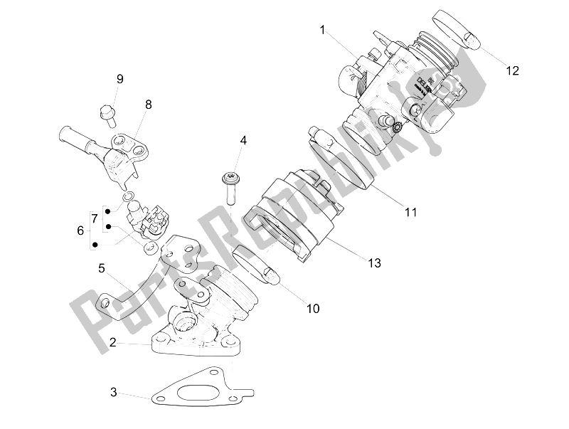 Alle onderdelen voor de Gasklephuis - Injector - Verbindingspijp van de Piaggio Liberty 125 Iget 4T 3V IE ABS EU 2015