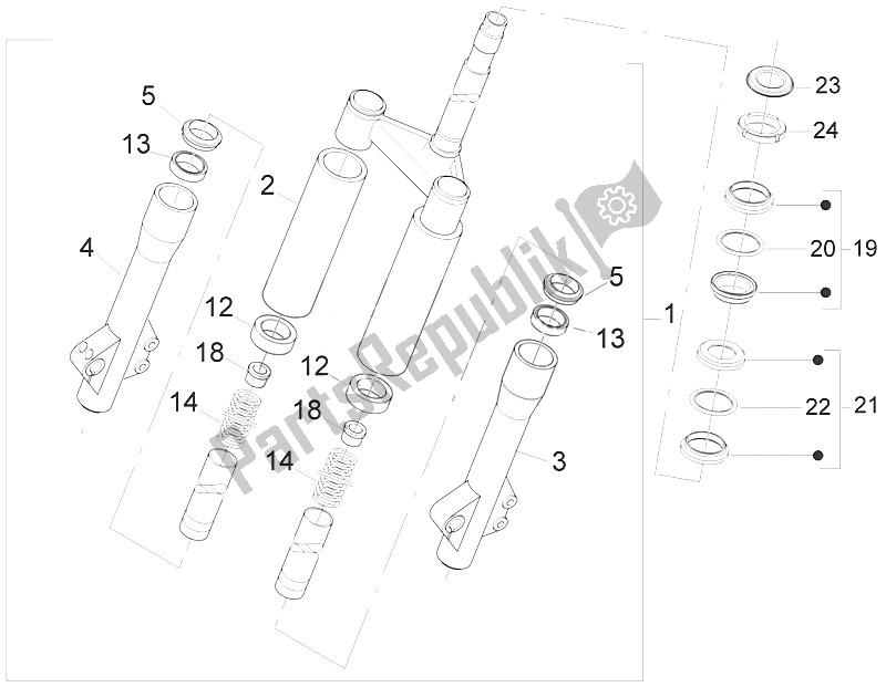 All parts for the Fork/steering Tube - Steering Bearing Unit of the Piaggio Liberty 150 4T 2V E3 PTT Libanon Israel 2011
