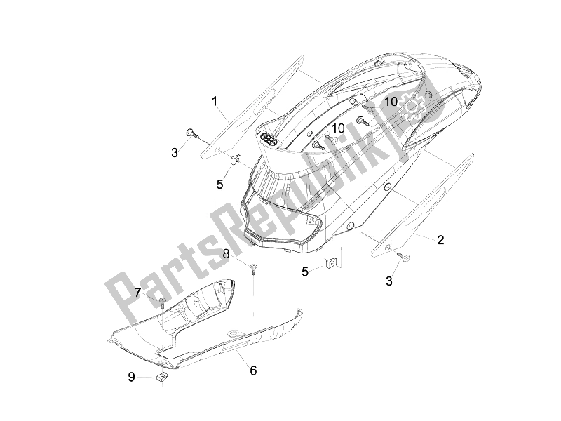 Toutes les pièces pour le Couvercle Latéral - Spoiler du Piaggio Liberty 50 4T Delivery 2010