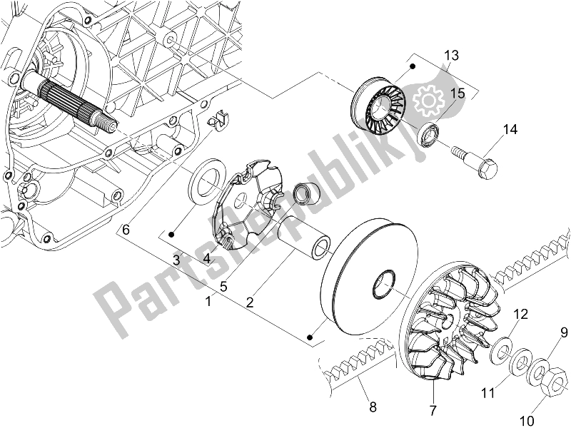 All parts for the Driving Pulley of the Piaggio X8 250 IE 2005