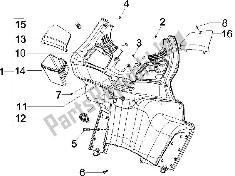 Tutte le parti per il Vano Portaoggetti Anteriore - Pannello Di Protezione Per Le Ginocchia del Piaggio X8 125 Potenziato UK 2005