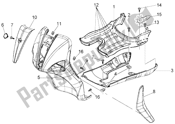 Tutte le parti per il Spoiler Scheda Pedana Scudo Anteriore del Piaggio Liberty 50 4T RST Delivery 2004