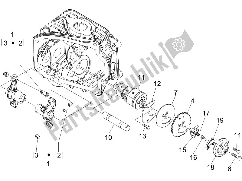 Toutes les pièces pour le Leviers à Bascule Support Unité du Piaggio Liberty 125 4T Delivery E3 2007