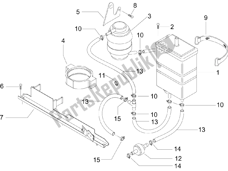 Toutes les pièces pour le Système Anti-percolation du Piaggio BV 500 2005