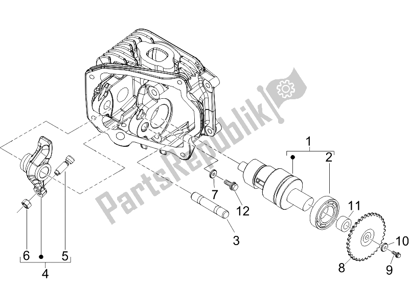 All parts for the Rocking Levers Support Unit of the Piaggio Liberty 50 4T Sport 2007