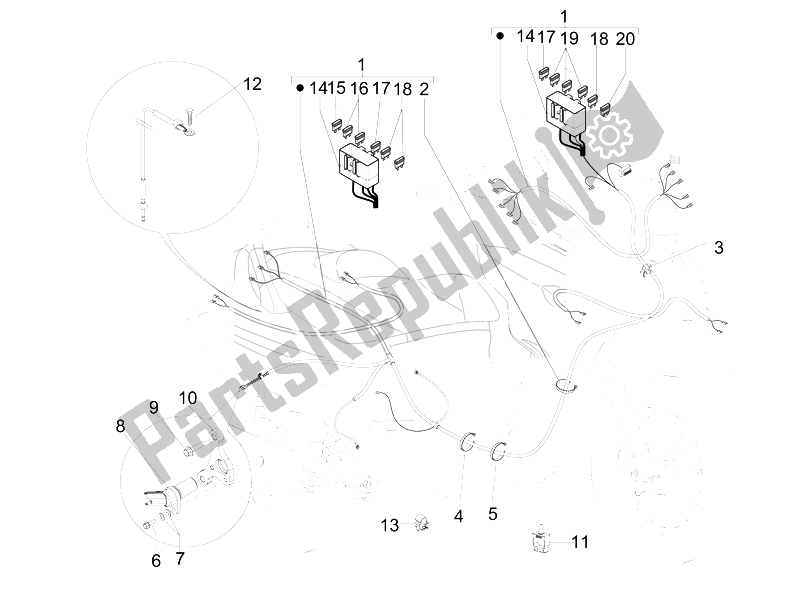 All parts for the Main Cable Harness of the Piaggio X EVO 125 Euro 3 2007