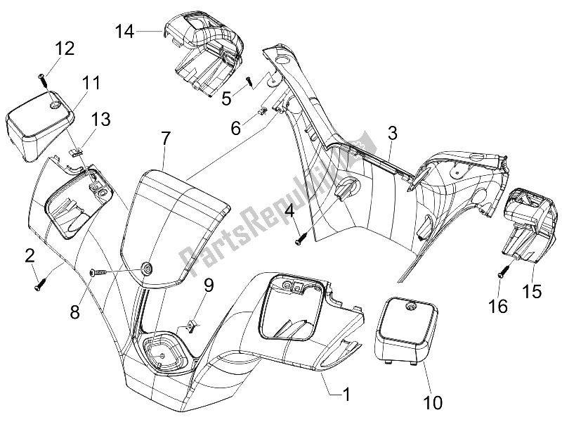 All parts for the Handlebars Coverages of the Piaggio MP3 250 2006