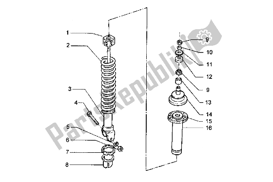All parts for the Rear Shock Absorber of the Piaggio Hexagon LX 125 1998