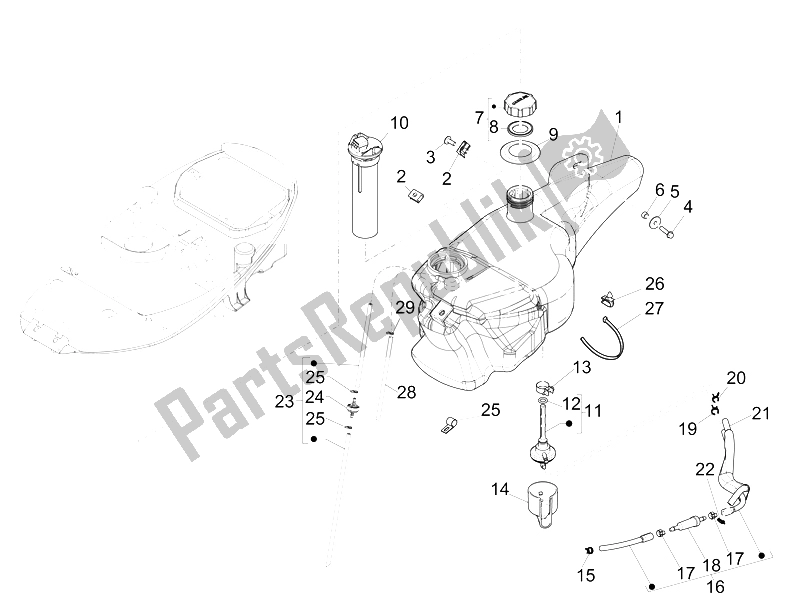 Toutes les pièces pour le Réservoir D'essence du Piaggio Liberty 125 4T Delivery E3 2009