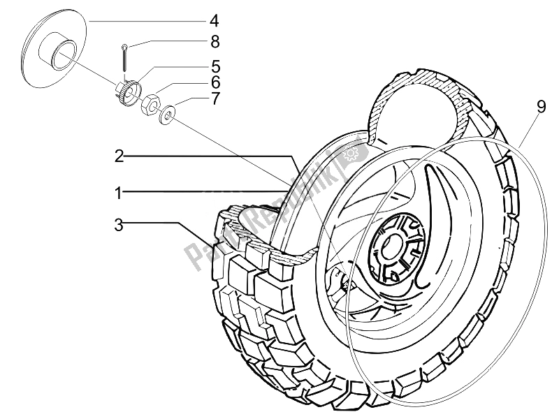 All parts for the Rear Wheel of the Piaggio Typhoon 50 Serie Speciale 2007