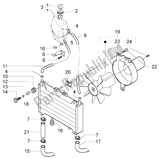 Alle onderdelen voor de Koelsysteem van de Piaggio X9 500 Evolution ABS 2004