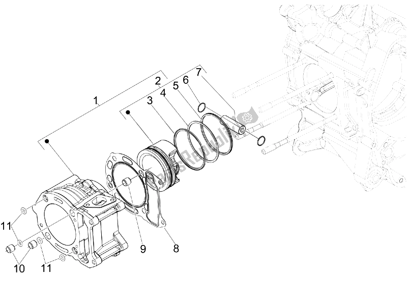 Tutte le parti per il Unità Perno Cilindro Pistone-polso del Piaggio MP3 250 IE MIC USA 2010