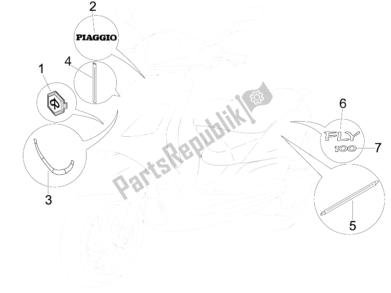 All parts for the Plates - Emblems of the Piaggio FLY 100 4T 2008