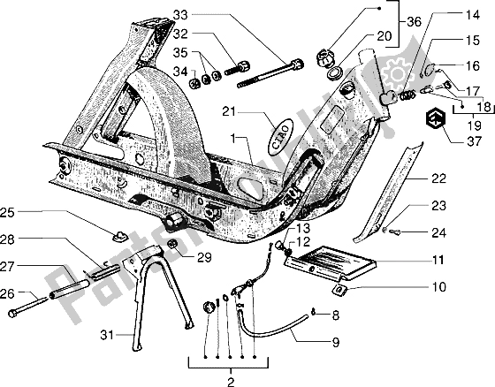 Alle onderdelen voor de Chassis-brandstof Cock-stofkap van de Piaggio Ciao M Y 99 1995