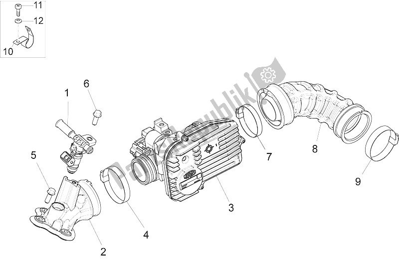 Alle onderdelen voor de Gasklephuis - Injector - Verbindingspijp van de Piaggio Liberty 150 4T 2V IE E3 Vietnam 2011