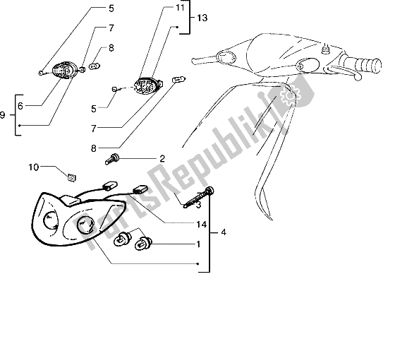 All parts for the Headlamp of the Piaggio ZIP Fast Rider RST 50 1996