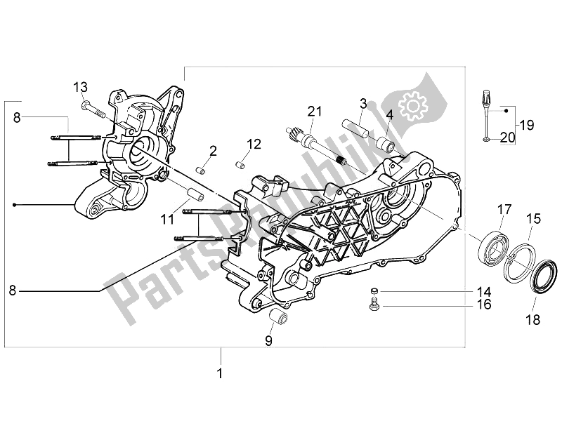 All parts for the Crankcase of the Piaggio FLY 50 2T 2010
