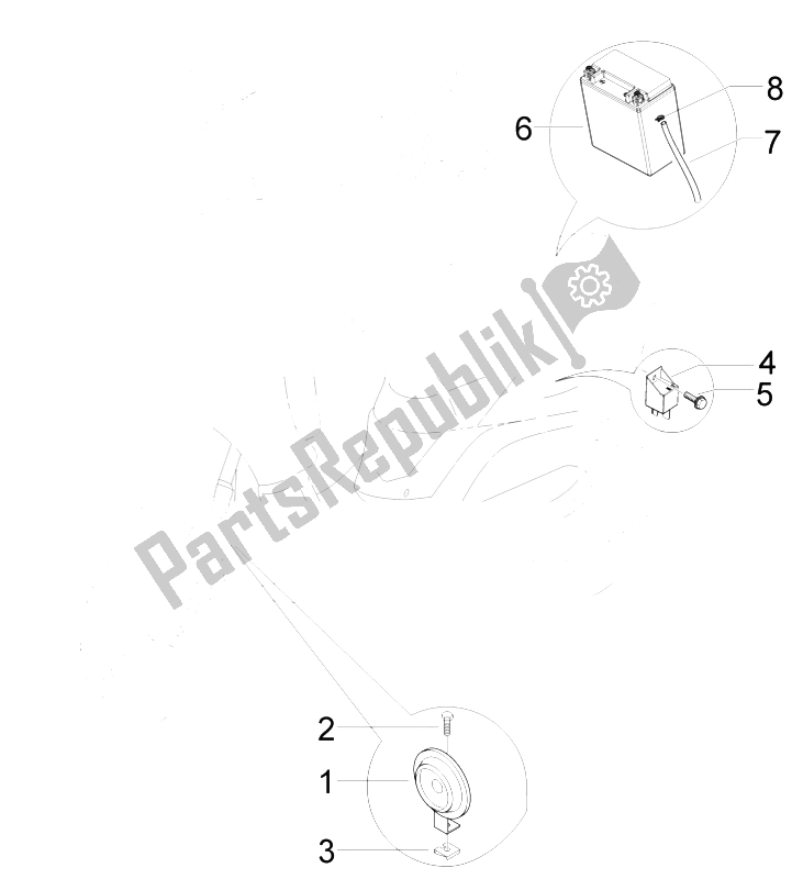 All parts for the Remote Control Switches - Battery - Horn of the Piaggio FLY 100 4T 2008
