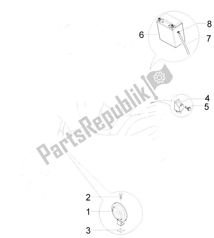 Alle onderdelen voor de Afstandsbedieningen - Batterij - Claxon van de Piaggio FLY 100 4T 2008