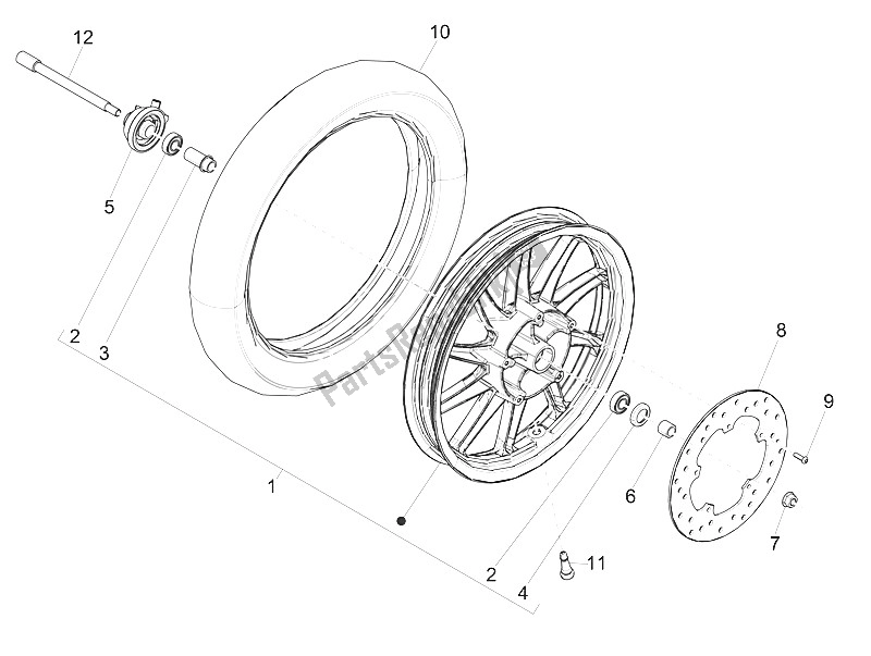 All parts for the Front Wheel of the Piaggio Liberty 100 4T Vietnam 2011