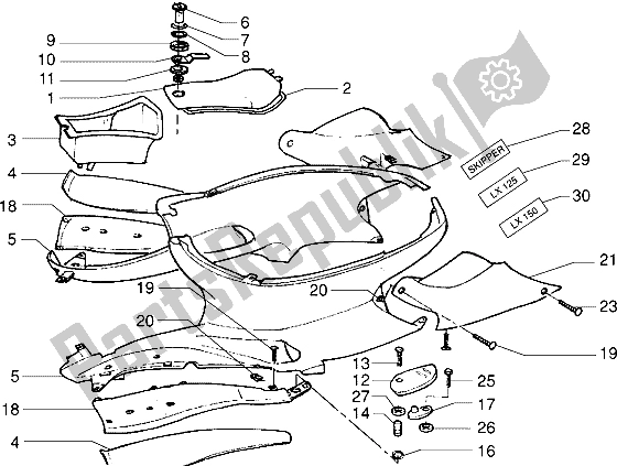 Toutes les pièces pour le Couvercles Latéraux du Piaggio Skipper 150 1998