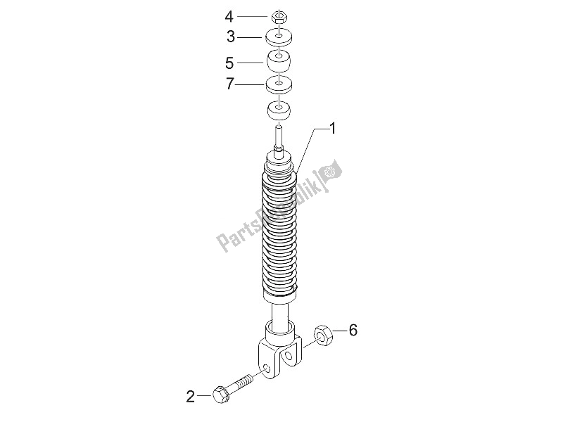 All parts for the Rear Suspension - Shock Absorber/s of the Piaggio FLY 50 4T 4V USA 2011