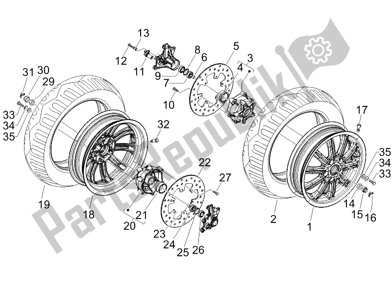 All parts for the Front Wheel of the Piaggio MP3 125 2006
