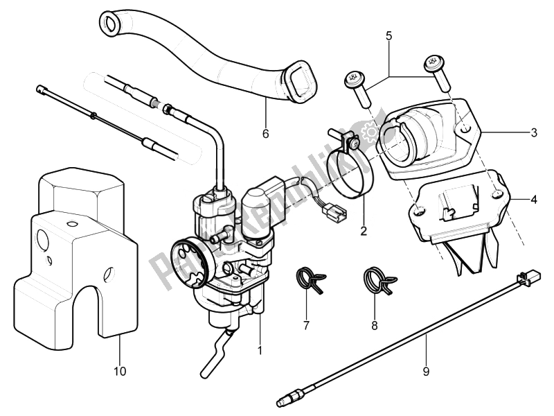 All parts for the Carburettor, Assembly - Union Pipe of the Piaggio NRG Power DT 50 2007
