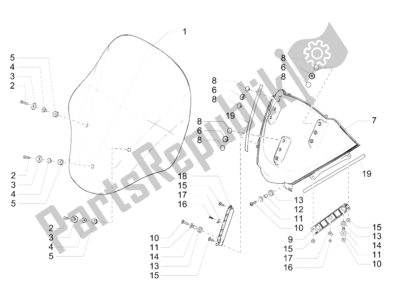 All parts for the Windshield - Glass of the Piaggio MP3 500 Sport Business ABS USA 2015