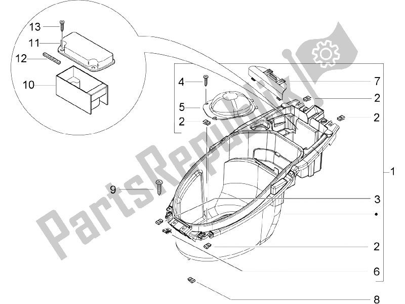 Toutes les pièces pour le Logement De Casque - Sous La Selle du Piaggio NRG Power Pure JET 50 2005