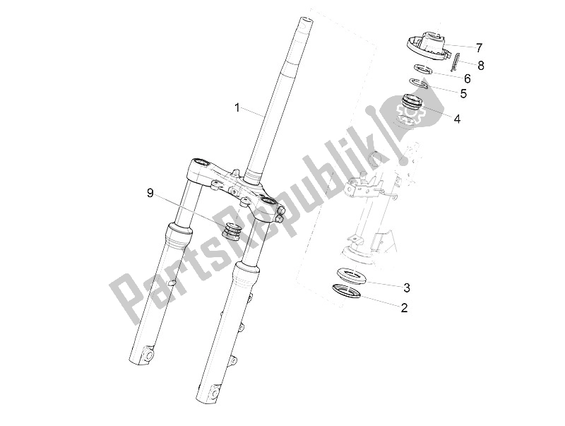 All parts for the Fork/steering Tube - Steering Bearing Unit of the Piaggio Medley 125 4T IE ABS 2016